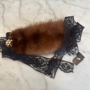 Vintage mink cuff with lace ribbon